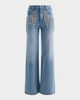ALICE + OLIVIA Chic Embellished Wide-Leg Jeans