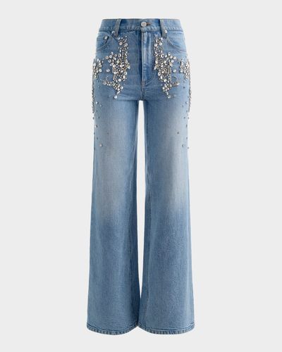 ALICE + OLIVIA Chic Embellished Wide-Leg Jeans