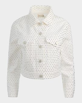 ALICE + OLIVIA Chloe Embellished Denim Crop Jacket