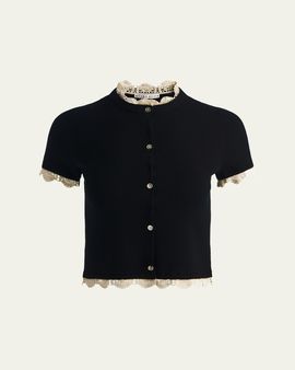 ALICE + OLIVIA Ciara Crochet-Trim Ribbed Cardigan