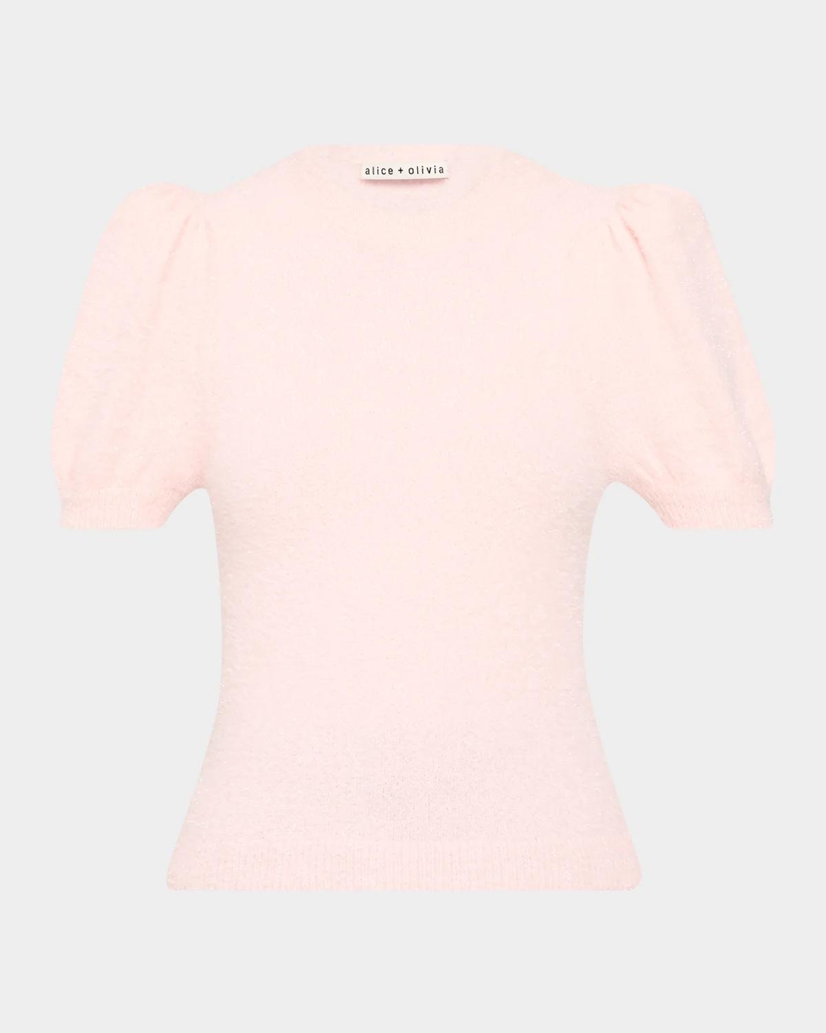 ALICE + OLIVIA Ciara Puff-Sleeve Metallic Fuzzy Knit Sweater