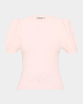 ALICE + OLIVIA Ciara Puff-Sleeve Metallic Fuzzy Knit Sweater