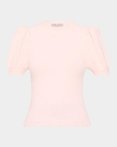 ALICE + OLIVIA Ciara Puff-Sleeve Metallic Fuzzy Knit Sweater
