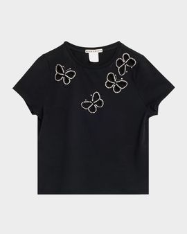 ALICE + OLIVIA Cindy Embellished Butterfly Cropped T-Shirt