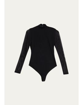 ALICE + OLIVIA Clarinda Long-Sleeve Mesh Turtleneck Bodysuit
