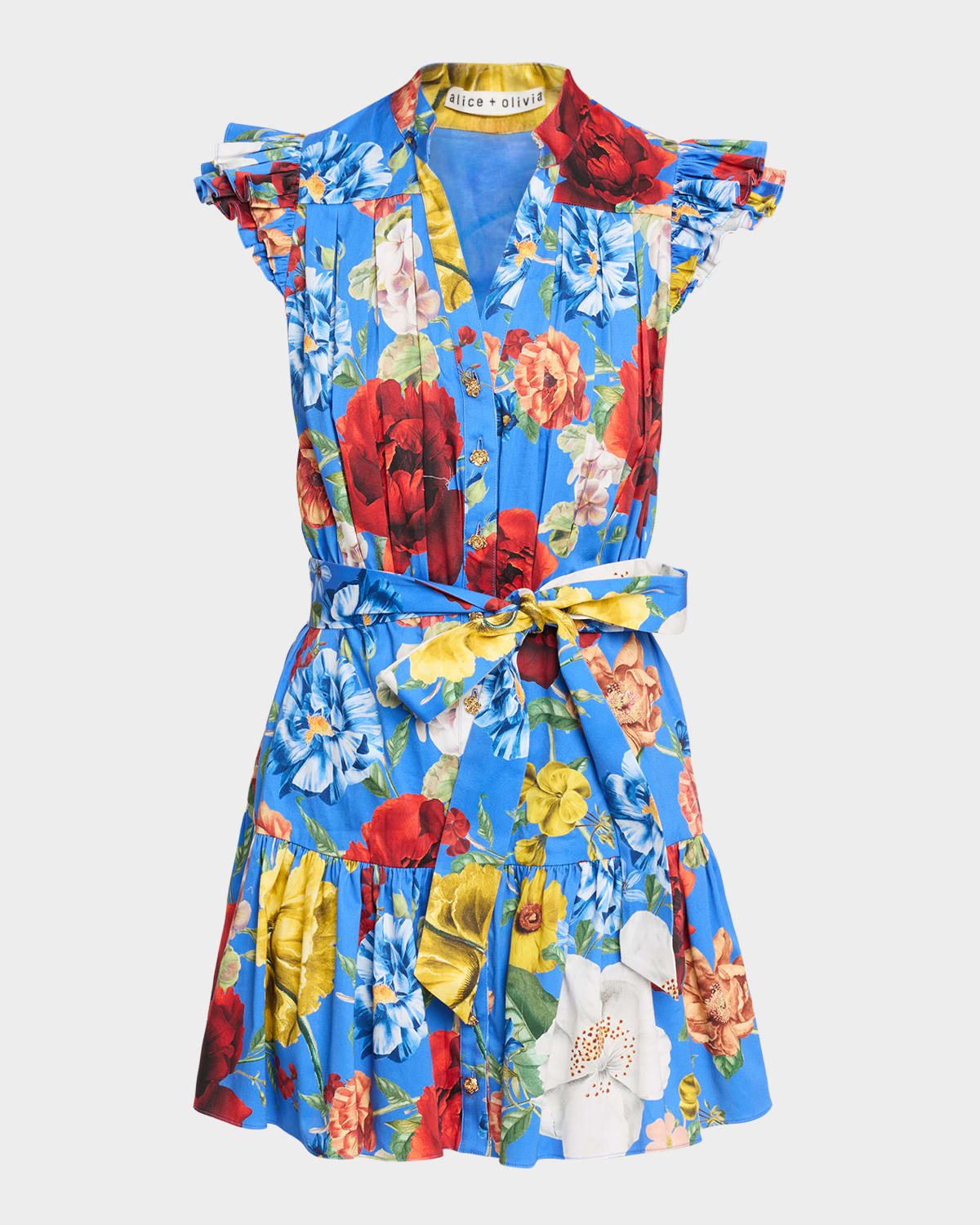 ALICE + OLIVIA Cora Floral Flutter-Sleeve Mini Dress