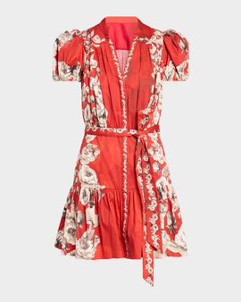 ALICE + OLIVIA Cora Floral Tiered Mini Shirtdress