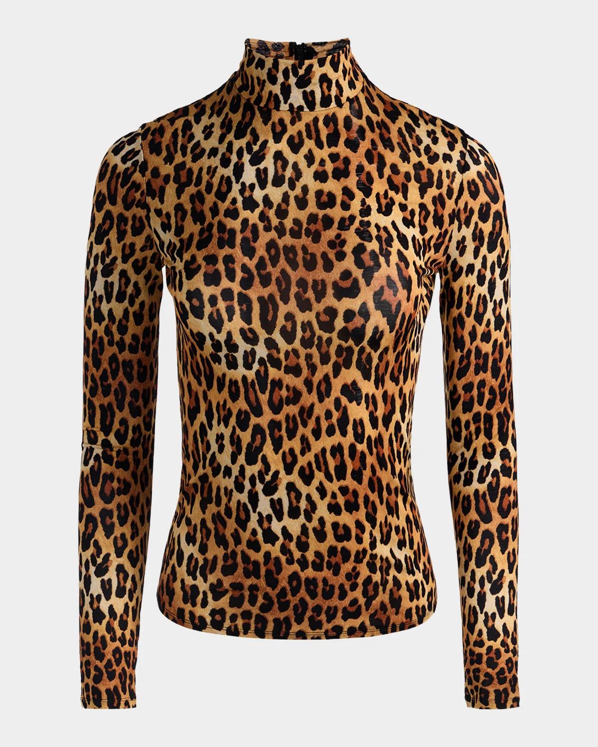 ALICE + OLIVIA Delaina Leopard-Print Turtleneck Top