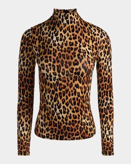 ALICE + OLIVIA Delaina Leopard-Print Turtleneck Top