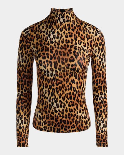 ALICE + OLIVIA Delaina Leopard-Print Turtleneck Top