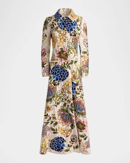 ALICE + OLIVIA Eleanor Embroidered Floral Jacquard Long Coat