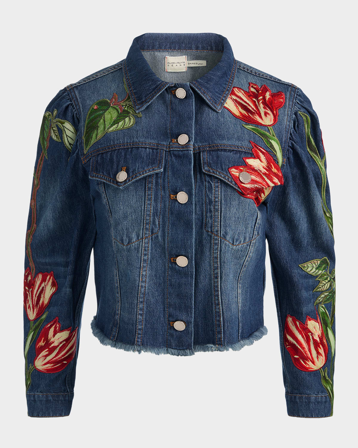 ALICE + OLIVIA Elijah Floral Embroidered Denim Jacket