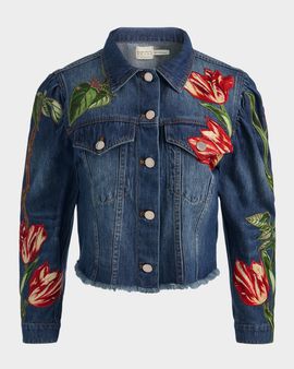 ALICE + OLIVIA Elijah Floral Embroidered Denim Jacket