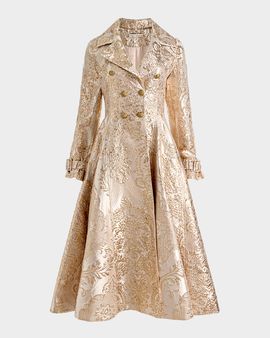 ALICE + OLIVIA Ellie Metallic Brocade Godet Trench Coat