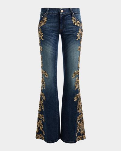 ALICE + OLIVIA Emryn Embellished Ultra Low-Rise Relaxed Flared Jeans