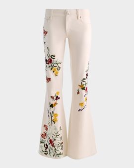 ALICE + OLIVIA Emryn Floral Ultra Low-Rise Flare Jeans