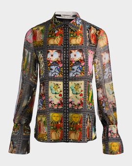 ALICE + OLIVIA Enchanted Tarot Wan Slit-Cuff Blouse