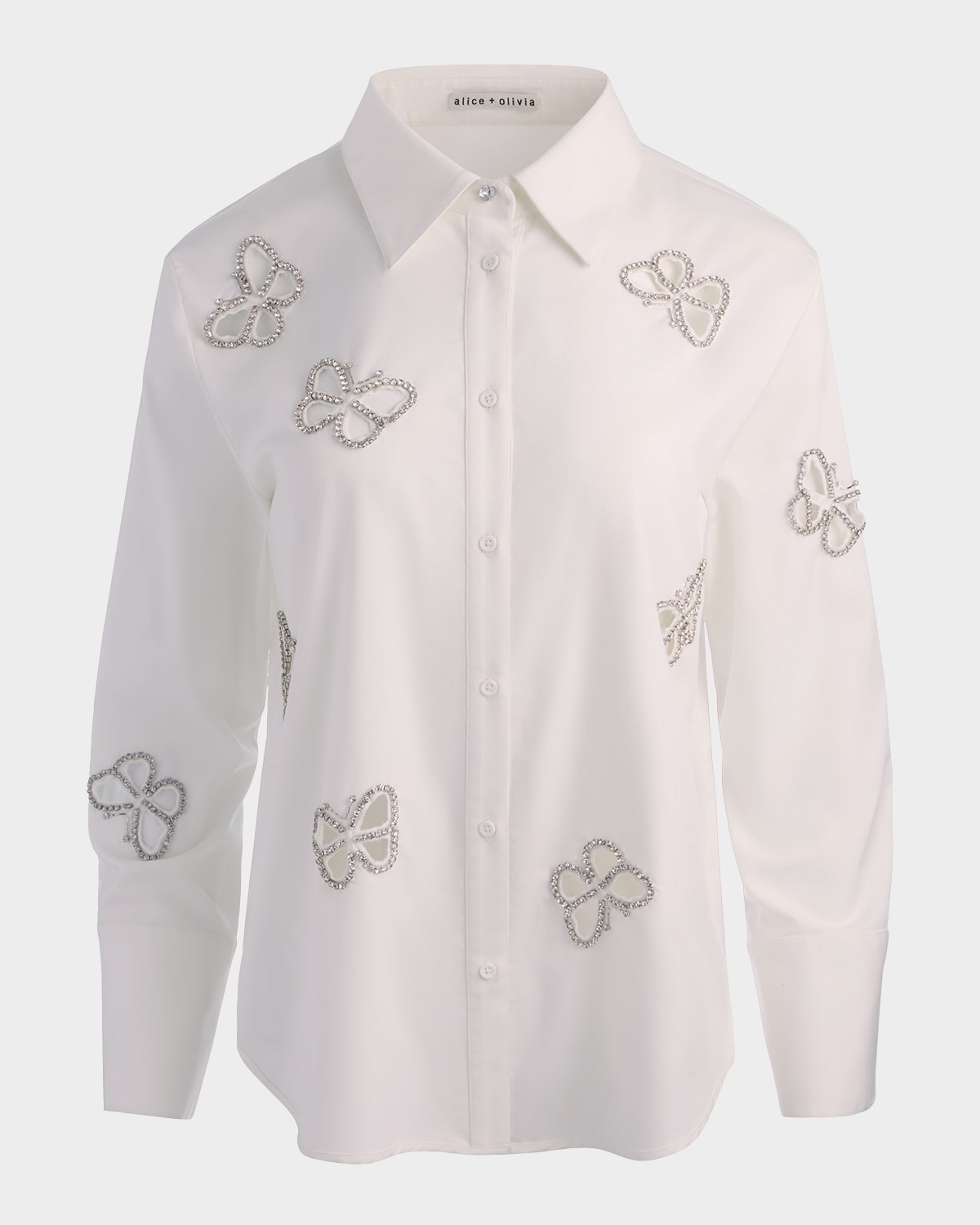 ALICE + OLIVIA Finely Embellished Cutout Button-Front Shirt