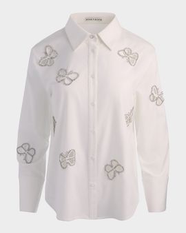 ALICE + OLIVIA Finely Embellished Cutout Button-Front Shirt