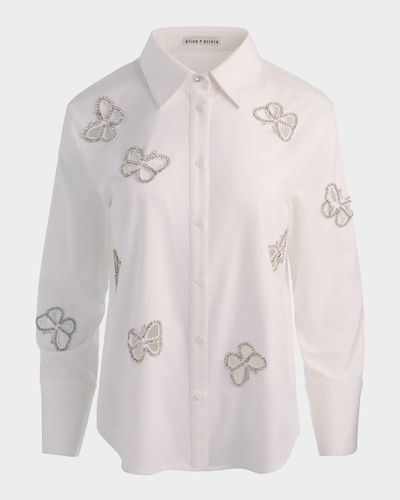 ALICE + OLIVIA Finely Embellished Cutout Button-Front Shirt