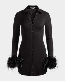 ALICE + OLIVIA Freya Feather-Cuff Mini Shirtdress
