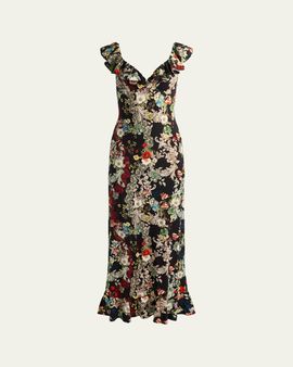 ALICE + OLIVIA Gemma Floral Ruffle-Trim Maxi Dress