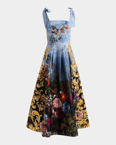 ALICE + OLIVIA Hana Square-Neck Tie-Shoulder Maxi Dress