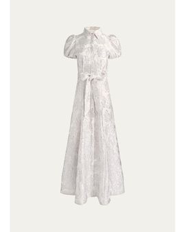 ALICE + OLIVIA Henrietta Belted Metallic Jacquard Gown