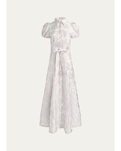 ALICE + OLIVIA Henrietta Belted Metallic Jacquard Gown