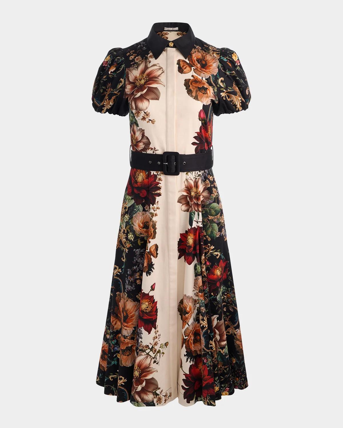 ALICE + OLIVIA Henrietta Floral Belted Midi Dress