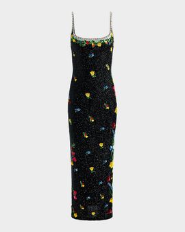 ALICE + OLIVIA Julia Beaded Floral Sequin Column Gown