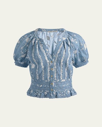 ALICE + OLIVIA Kathryn Embroidered Short-Sleeve Blouse