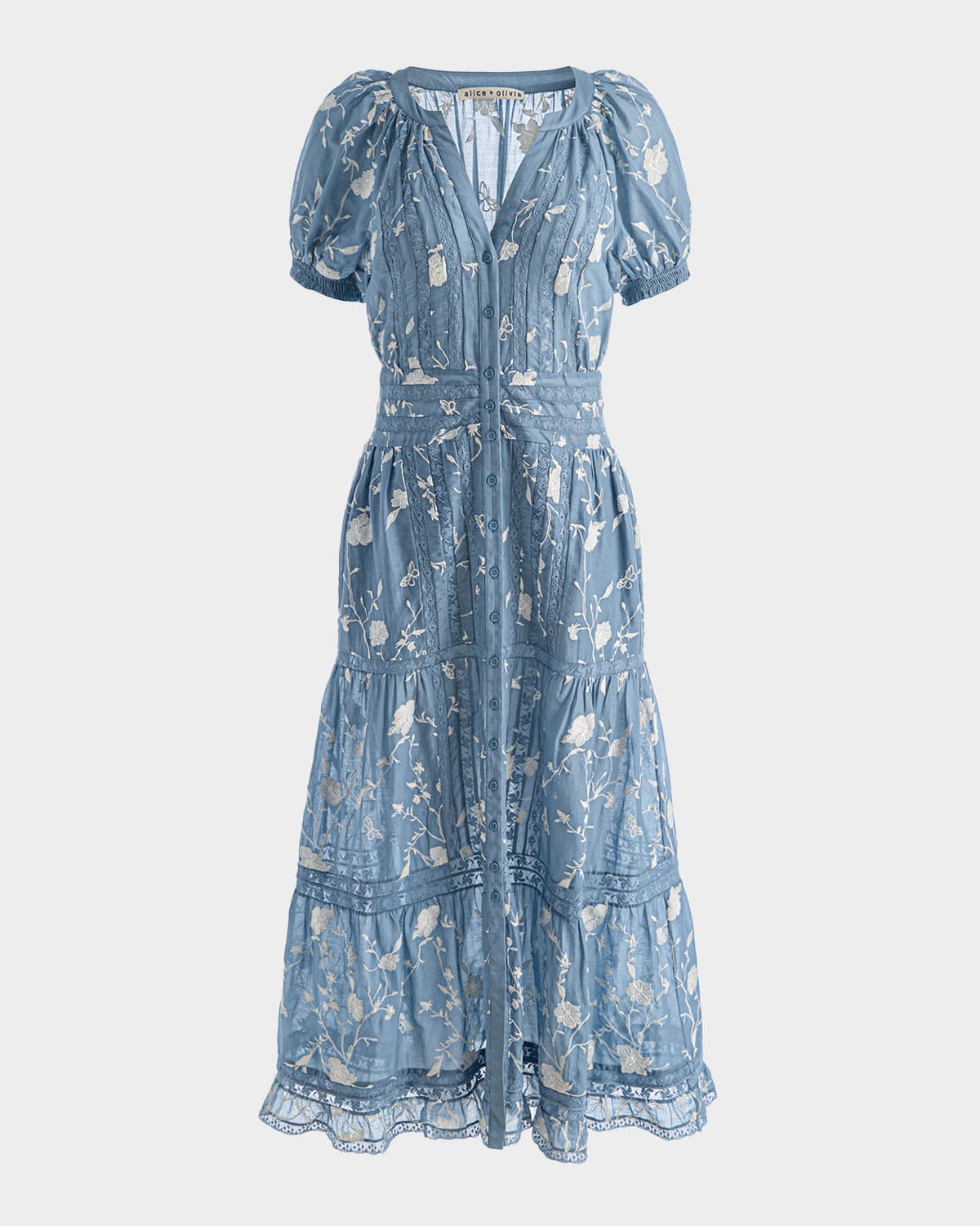 ALICE + OLIVIA Kathryn Lace-Trim Midi Shirtdress
