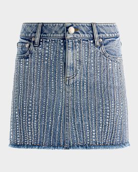 ALICE + OLIVIA Kiera Embellished Denim Mini Skirt