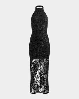 ALICE + OLIVIA Koi Sequined Lace Halter Maxi Dress