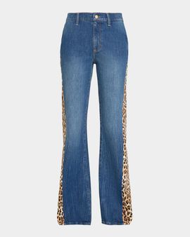ALICE + OLIVIA Leopard Godet Wide-Leg Jeans