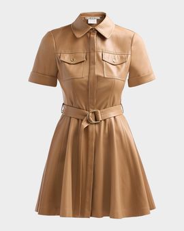 ALICE + OLIVIA Lucy Faux-Leather Belted Mini Shirtdress