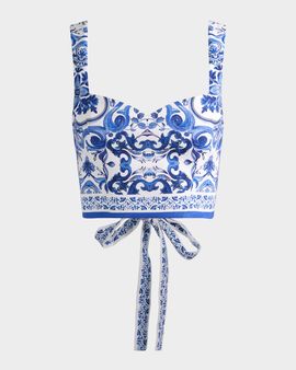 ALICE + OLIVIA Miriam Printed Linen Crop Top