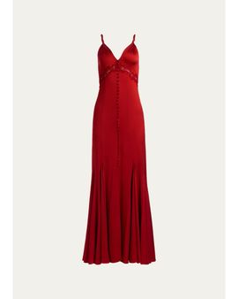 ALICE + OLIVIA Nisa Cutaway Lace-Trim Satin Gown