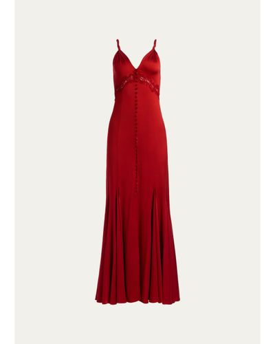 ALICE + OLIVIA Nisa Cutaway Lace-Trim Satin Gown