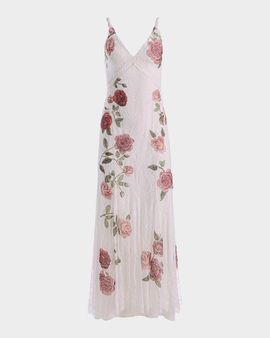 ALICE + OLIVIA Nisa Floral Lace A-Line Gown