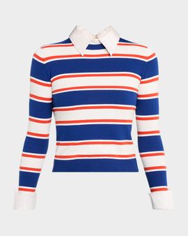 ALICE + OLIVIA Porla Striped Collared Sweater
