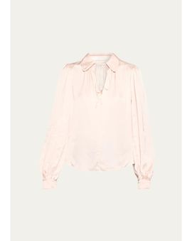 ALICE + OLIVIA Roanne Tie-Front Satin Blouse