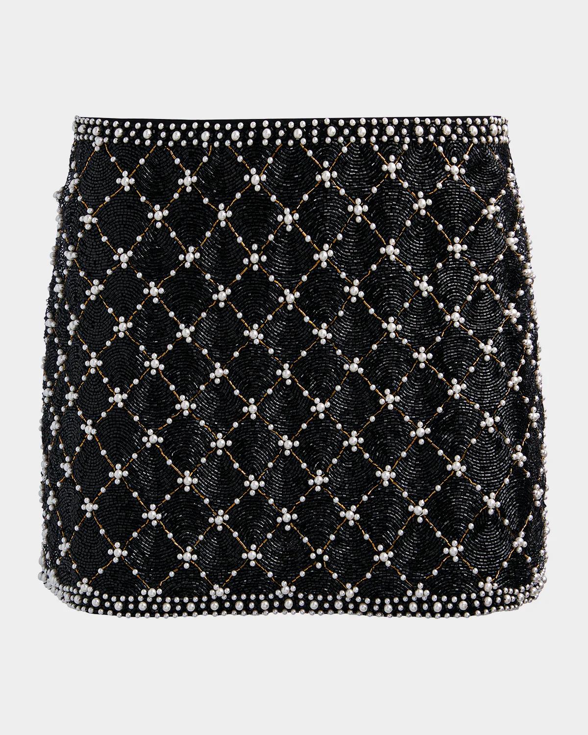 ALICE + OLIVIA Rubi Embellished A-Line Mini Skirt