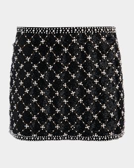 ALICE + OLIVIA Rubi Embellished A-Line Mini Skirt