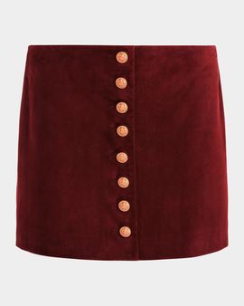 ALICE + OLIVIA Rubi Suede Button-Front Mini Skirt