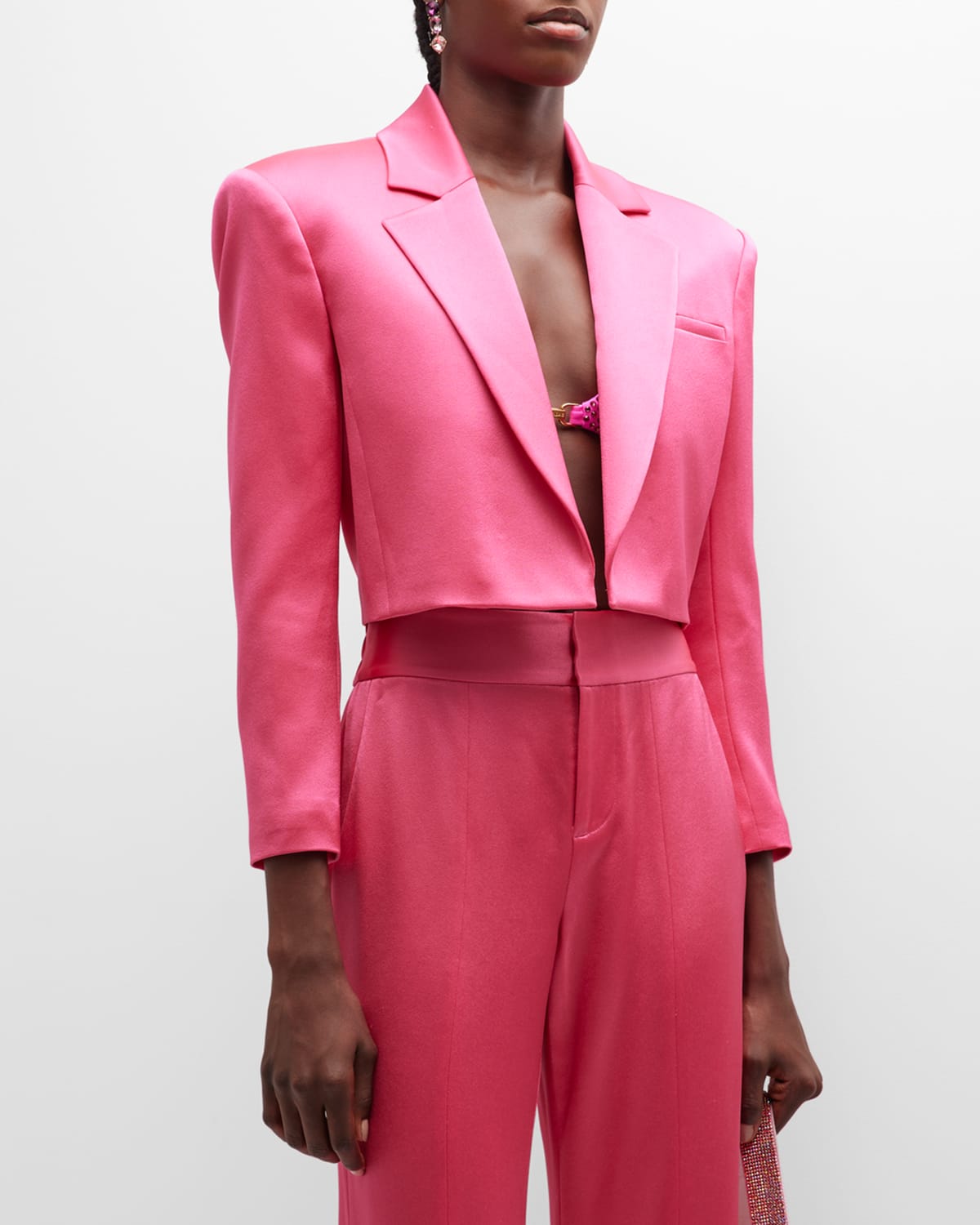 ALICE + OLIVIA Shan Satin Cropped Blazer