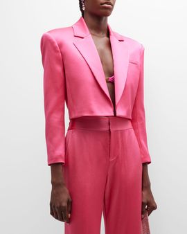 ALICE + OLIVIA Shan Satin Cropped Blazer