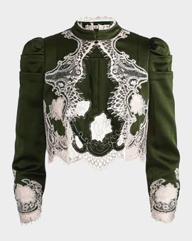 ALICE + OLIVIA Thomasina Lace-Trimmed Crop Jacket