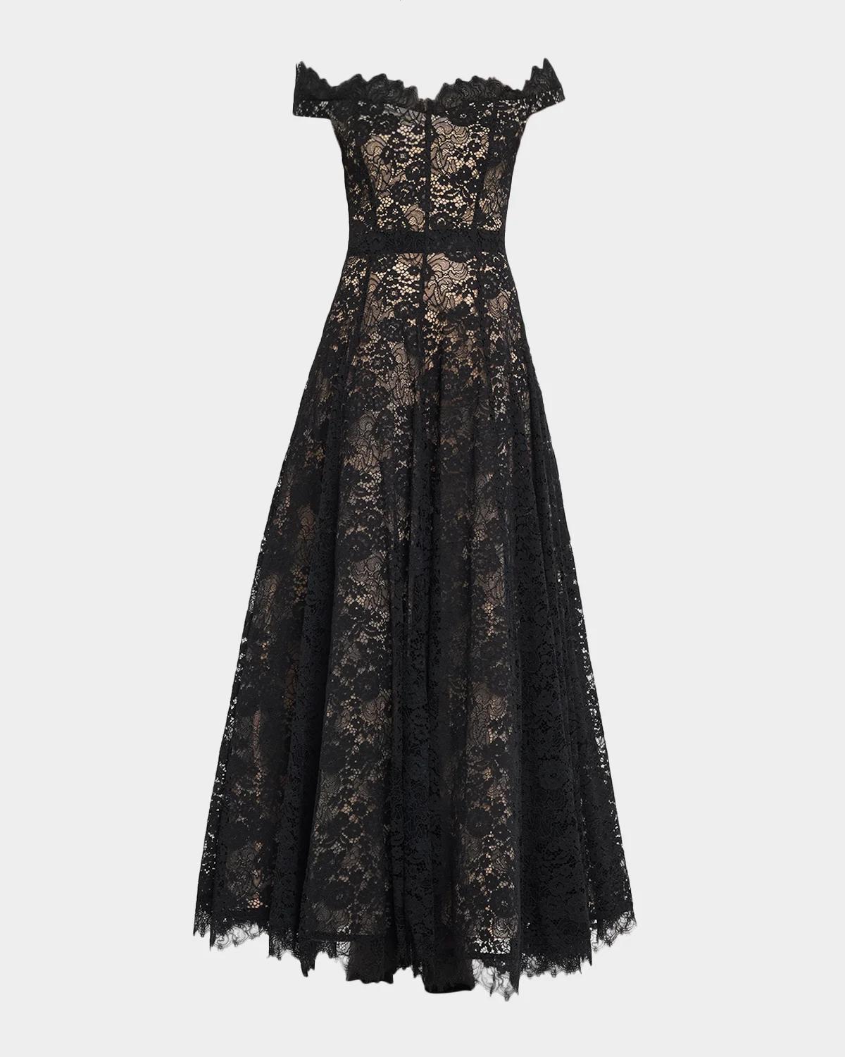 ALICE + OLIVIA Viviana Off-the-Shoulder Lace Gown